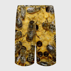Детские спортивные шорты 3D с принтом Пчела в Петрозаводске,  100% полиэстер
 | пояс оформлен широкой мягкой резинкой, ткань тянется
 | Тематика изображения на принте: лето | мед | насекомые | оса | природа | пчелы | шмель