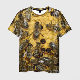 Мужская футболка 3D с принтом Пчела в Петрозаводске, 100% полиэфир | прямой крой, круглый вырез горловины, длина до линии бедер | Тематика изображения на принте: лето | мед | насекомые | оса | природа | пчелы | шмель
