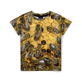 Детская футболка 3D с принтом Пчела в Петрозаводске, 100% гипоаллергенный полиэфир | прямой крой, круглый вырез горловины, длина до линии бедер, чуть спущенное плечо, ткань немного тянется | Тематика изображения на принте: лето | мед | насекомые | оса | природа | пчелы | шмель