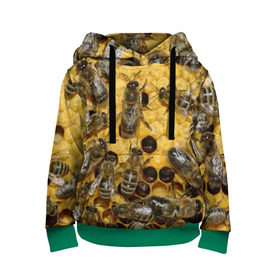 Детская толстовка 3D с принтом Пчела в Петрозаводске, 100% полиэстер | двухслойный капюшон со шнурком для регулировки, мягкие манжеты на рукавах и по низу толстовки, спереди карман-кенгуру с мягким внутренним слоем | Тематика изображения на принте: лето | мед | насекомые | оса | природа | пчелы | шмель