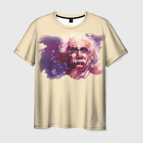 Мужская футболка 3D с принтом Альберт Эйнштейн (Art) в Петрозаводске, 100% полиэфир | прямой крой, круглый вырез горловины, длина до линии бедер | акварель | живопись | прикол | студент | эйнштейн
