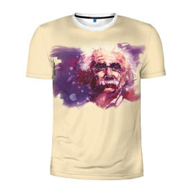 Мужская футболка 3D спортивная с принтом Альберт Эйнштейн (Art) в Петрозаводске, 100% полиэстер с улучшенными характеристиками | приталенный силуэт, круглая горловина, широкие плечи, сужается к линии бедра | Тематика изображения на принте: акварель | живопись | прикол | студент | эйнштейн