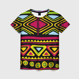 Женская футболка 3D с принтом Африка в Петрозаводске, 100% полиэфир ( синтетическое хлопкоподобное полотно) | прямой крой, круглый вырез горловины, длина до линии бедер | орнамент | цветной | этно