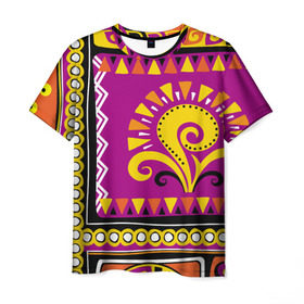 Мужская футболка 3D с принтом Африка в Петрозаводске, 100% полиэфир | прямой крой, круглый вырез горловины, длина до линии бедер | Тематика изображения на принте: орнамент | цветной | этнический | этно | яркий