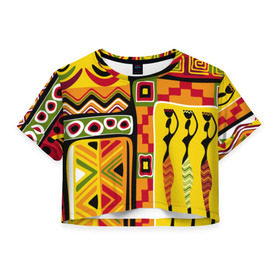 Женская футболка 3D укороченная с принтом Африка в Петрозаводске, 100% полиэстер | круглая горловина, длина футболки до линии талии, рукава с отворотами | орнамент | этнический | этно | яркий