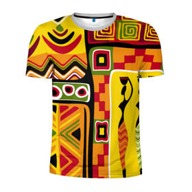Мужская футболка 3D спортивная с принтом Африка в Петрозаводске, 100% полиэстер с улучшенными характеристиками | приталенный силуэт, круглая горловина, широкие плечи, сужается к линии бедра | Тематика изображения на принте: орнамент | этнический | этно | яркий