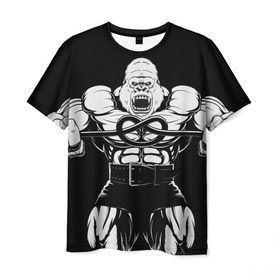 Мужская футболка 3D с принтом Strongman в Петрозаводске, 100% полиэфир | прямой крой, круглый вырез горловины, длина до линии бедер | Тематика изображения на принте: bodybuilding | gym | house | know | power | бодибилдинг | горилла | культуризм | сила | спорт | фитнес