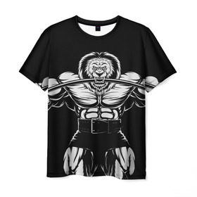 Мужская футболка 3D с принтом Strongman в Петрозаводске, 100% полиэфир | прямой крой, круглый вырез горловины, длина до линии бедер | Тематика изображения на принте: bodybuilding | gym | house | know | power | бодибилдинг | культуризм | лев | сила | спорт | фитнес
