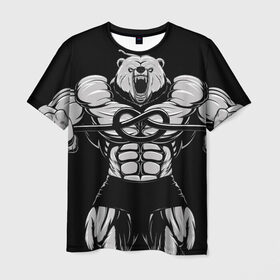 Мужская футболка 3D с принтом Strongman в Петрозаводске, 100% полиэфир | прямой крой, круглый вырез горловины, длина до линии бедер | Тематика изображения на принте: bodybuilding | gym | house | know | power | бодибилдинг | культуризм | медведь | сила | спорт | фитнес