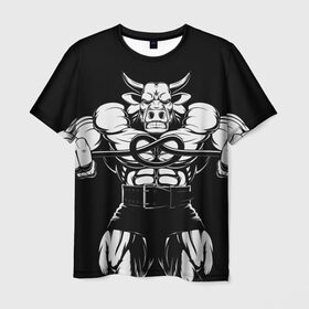 Мужская футболка 3D с принтом Strongman в Петрозаводске, 100% полиэфир | прямой крой, круглый вырез горловины, длина до линии бедер | bodybuilding | gym | house | know | power | бодибилдинг | бык | культуризм | сила | спорт | фитнес