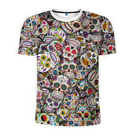Мужская футболка 3D спортивная с принтом Мексиканские черепа в Петрозаводске, 100% полиэстер с улучшенными характеристиками | приталенный силуэт, круглая горловина, широкие плечи, сужается к линии бедра | Тематика изображения на принте: calavera | sugar skull | день мертвых | мексика | традиция | узоры | цветы