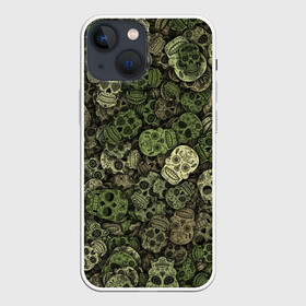 Чехол для iPhone 13 mini с принтом Камуфляж (Мексиканские черепа) в Петрозаводске,  |  | sugar skull | мексика | паттерн | сахарный череп | скелет