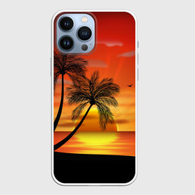 Чехол для iPhone 13 Pro Max с принтом Закат 1 в Петрозаводске,  |  | Тематика изображения на принте: море | отдых | отпуск | пальмы | пляж | солнце | туризм