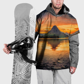 Накидка на куртку 3D с принтом Гора в Петрозаводске, 100% полиэстер |  | лес | небо | озеро | отражение | пейзаж | природа | солнце