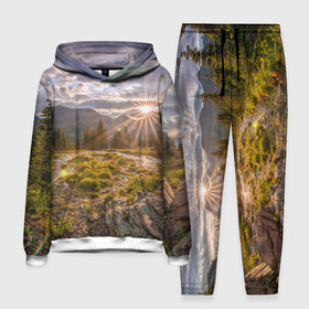 Мужской костюм 3D (с толстовкой) с принтом Восход в Петрозаводске,  |  | горы | лес | небо | пейзаж | природа | солнце