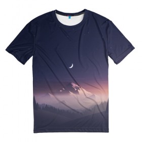 Мужская футболка 3D с принтом Ночное небо в Петрозаводске, 100% полиэфир | прямой крой, круглый вырез горловины, длина до линии бедер | Тематика изображения на принте: mountains | sky | space | астрономия | горы | космос | небо | ночное небо
