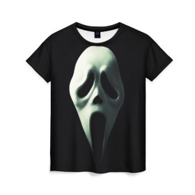 Женская футболка 3D с принтом Крик в Петрозаводске, 100% полиэфир ( синтетическое хлопкоподобное полотно) | прямой крой, круглый вырез горловины, длина до линии бедер | scream | крик | маска | ужастик | ужасы