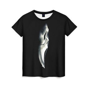 Женская футболка 3D с принтом Крик в Петрозаводске, 100% полиэфир ( синтетическое хлопкоподобное полотно) | прямой крой, круглый вырез горловины, длина до линии бедер | scream | крик | маска | ужастик | ужасы