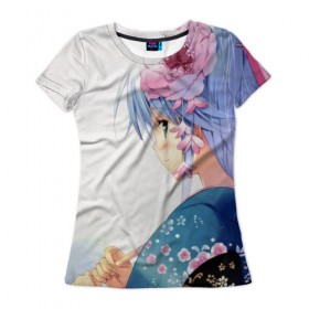 Женская футболка 3D с принтом Прекрасный ангел в Петрозаводске, 100% полиэфир ( синтетическое хлопкоподобное полотно) | прямой крой, круглый вырез горловины, длина до линии бедер | девушка | зонт