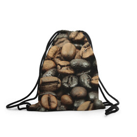 Рюкзак-мешок 3D с принтом зерна кофе в Петрозаводске, 100% полиэстер | плотность ткани — 200 г/м2, размер — 35 х 45 см; лямки — толстые шнурки, застежка на шнуровке, без карманов и подкладки | зерна | кофе