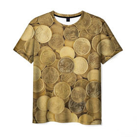 Мужская футболка 3D с принтом монетки в Петрозаводске, 100% полиэфир | прямой крой, круглый вырез горловины, длина до линии бедер | деньги | евро | копейки | мелочёвка | мелочь | монеты