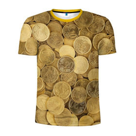 Мужская футболка 3D спортивная с принтом монетки в Петрозаводске, 100% полиэстер с улучшенными характеристиками | приталенный силуэт, круглая горловина, широкие плечи, сужается к линии бедра | деньги | евро | копейки | мелочёвка | мелочь | монеты