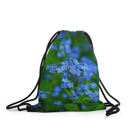 Рюкзак-мешок 3D с принтом синие цветочки в Петрозаводске, 100% полиэстер | плотность ткани — 200 г/м2, размер — 35 х 45 см; лямки — толстые шнурки, застежка на шнуровке, без карманов и подкладки | 