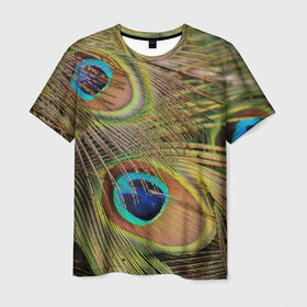 Мужская футболка 3D с принтом перо павлина в Петрозаводске, 100% полиэфир | прямой крой, круглый вырез горловины, длина до линии бедер | Тематика изображения на принте: павлин | перо | перышки | птица