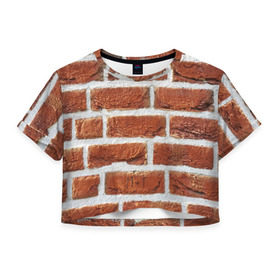 Женская футболка 3D укороченная с принтом старая кирпичная стена в Петрозаводске, 100% полиэстер | круглая горловина, длина футболки до линии талии, рукава с отворотами | камни | кирпич | постройка | стена | стройка | цемент