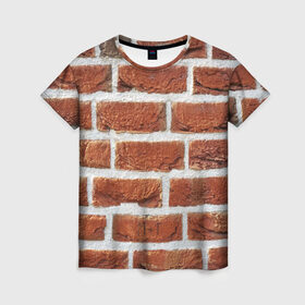 Женская футболка 3D с принтом старая кирпичная стена в Петрозаводске, 100% полиэфир ( синтетическое хлопкоподобное полотно) | прямой крой, круглый вырез горловины, длина до линии бедер | камни | кирпич | постройка | стена | стройка | цемент