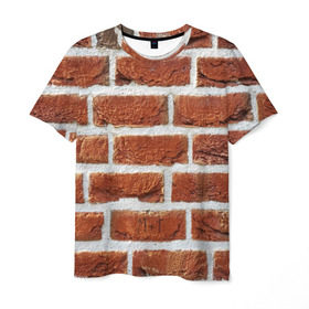 Мужская футболка 3D с принтом старая кирпичная стена в Петрозаводске, 100% полиэфир | прямой крой, круглый вырез горловины, длина до линии бедер | камни | кирпич | постройка | стена | стройка | цемент