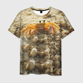 Мужская футболка 3D с принтом Краб в Петрозаводске, 100% полиэфир | прямой крой, круглый вырез горловины, длина до линии бедер | Тематика изображения на принте: море | отпуск | песок | пляж | солнце | туризм