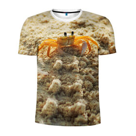 Мужская футболка 3D спортивная с принтом Краб в Петрозаводске, 100% полиэстер с улучшенными характеристиками | приталенный силуэт, круглая горловина, широкие плечи, сужается к линии бедра | море | отпуск | песок | пляж | солнце | туризм