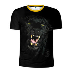 Мужская футболка 3D спортивная с принтом Чёрная пантера в Петрозаводске, 100% полиэстер с улучшенными характеристиками | приталенный силуэт, круглая горловина, широкие плечи, сужается к линии бедра | кошка | оскал | пантера | прикольные картинки