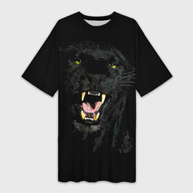 Платье-футболка 3D с принтом Чёрная пантера в Петрозаводске,  |  | кошка | оскал | пантера | прикольные картинки
