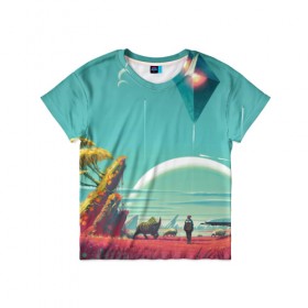Детская футболка 3D с принтом No Man`s Sky в Петрозаводске, 100% гипоаллергенный полиэфир | прямой крой, круглый вырез горловины, длина до линии бедер, чуть спущенное плечо, ткань немного тянется | Тематика изображения на принте: 