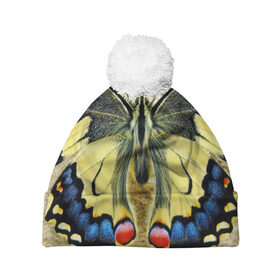 Шапка 3D c помпоном с принтом бабочка в Петрозаводске, 100% полиэстер | универсальный размер, печать по всей поверхности изделия | бабочка | мотылек | насекомые