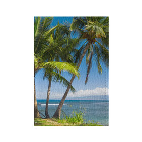 Обложка для паспорта матовая кожа с принтом Пальмы в Петрозаводске, натуральная матовая кожа | размер 19,3 х 13,7 см; прозрачные пластиковые крепления | Тематика изображения на принте: море | отдых | отпуск | пальмы | пляж | солнце | туризм