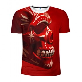 Мужская футболка 3D спортивная с принтом Красный череп в Петрозаводске, 100% полиэстер с улучшенными характеристиками | приталенный силуэт, круглая горловина, широкие плечи, сужается к линии бедра | red | дьявол | красный | монстр | прикольные картинки | череп