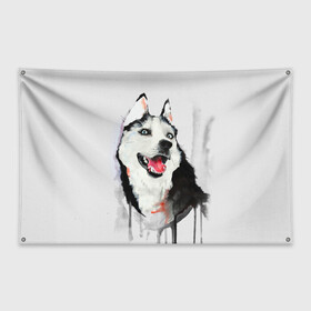 Флаг-баннер с принтом Хаски в Петрозаводске, 100% полиэстер | размер 67 х 109 см, плотность ткани — 95 г/м2; по краям флага есть четыре люверса для крепления | голова животного | кутёнок | прикольные картинки | собака | щенок