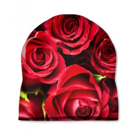 Шапка 3D с принтом Розы в Петрозаводске, 100% полиэстер | универсальный размер, печать по всей поверхности изделия | красный | лепестки | прикольные картинки | розы | цветочки | цветы