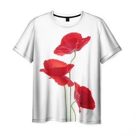 Мужская футболка 3D с принтом Маки в Петрозаводске, 100% полиэфир | прямой крой, круглый вырез горловины, длина до линии бедер | field | flowers | poppies | poppy | red | wild | красные | мак | маки | поле | полевые | цветы