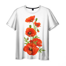 Мужская футболка 3D с принтом Маки в Петрозаводске, 100% полиэфир | прямой крой, круглый вырез горловины, длина до линии бедер | field | flowers | poppies | poppy | red | wild | красные | мак | маки | поле | полевые | цветы