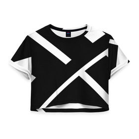 Женская футболка 3D укороченная с принтом Black and White в Петрозаводске, 100% полиэстер | круглая горловина, длина футболки до линии талии, рукава с отворотами | белый | геометрия | полосы | черный