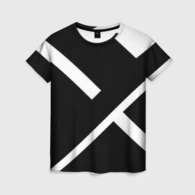 Женская футболка 3D с принтом Black and White в Петрозаводске, 100% полиэфир ( синтетическое хлопкоподобное полотно) | прямой крой, круглый вырез горловины, длина до линии бедер | белый | геометрия | полосы | черный