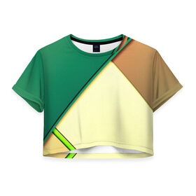 Женская футболка 3D укороченная с принтом Material color в Петрозаводске, 100% полиэстер | круглая горловина, длина футболки до линии талии, рукава с отворотами | желтый | зеленый | полосы