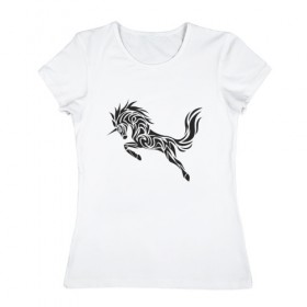 Женская футболка хлопок с принтом Black unicorn в Петрозаводске, 100% хлопок | прямой крой, круглый вырез горловины, длина до линии бедер, слегка спущенное плечо | 