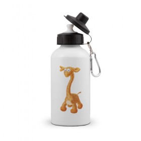 Бутылка спортивная с принтом Луша жираф в Петрозаводске, металл | емкость — 500 мл, в комплекте две пластиковые крышки и карабин для крепления | Тематика изображения на принте: арт | животные | жираф | игрушки