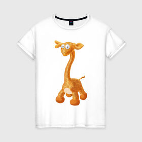 Женская футболка хлопок с принтом Луша жираф в Петрозаводске, 100% хлопок | прямой крой, круглый вырез горловины, длина до линии бедер, слегка спущенное плечо | арт | животные | жираф | игрушки