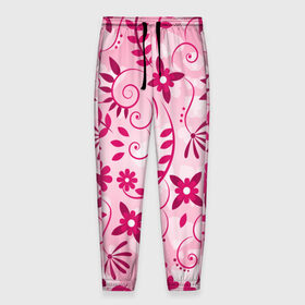 Мужские брюки 3D с принтом Розовые цветы в Петрозаводске, 100% полиэстер | манжеты по низу, эластичный пояс регулируется шнурком, по бокам два кармана без застежек, внутренняя часть кармана из мелкой сетки | арт | розовый | цветы
